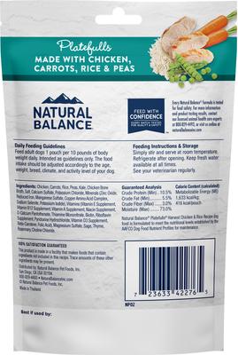 Show full view: Natural Balance Platefulls Harvest Chicken & Rice Recipe Wet Dog Food, 9-oz pouch, case of 12 slide 3 of 10