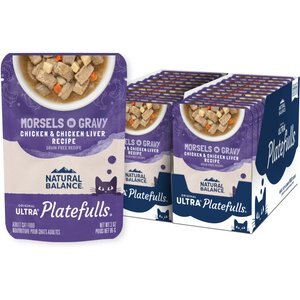 Natural Balance Platefulls Indoor Formula Chicken & Chicken Liver in Gravy Grain-Free Wet Cat Food Pouches, 3-oz pouch, case of 24