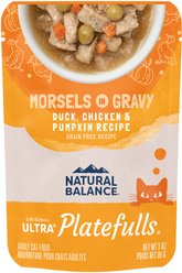 Natural Balance Platefulls Indoor Formula Duck, Chicken & Pumpkin Formula in Gravy Grain-Free Cat Food Pouches, 3-oz pouch, case of 24