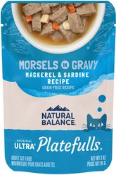 Natural Balance Platefulls Indoor Formula Mackerel & Sardine in Gravy Grain-Free Cat Food Pouches, 3-oz pouch, case of 24