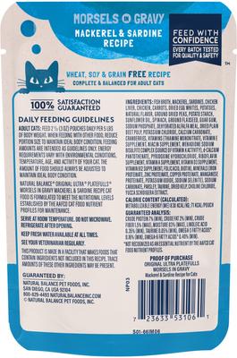 Show full view: Natural Balance Platefulls Indoor Formula Mackerel & Sardine in Gravy Grain-Free Cat Food Pouches, 3-oz pouch, case of 24 slide 4 of 11