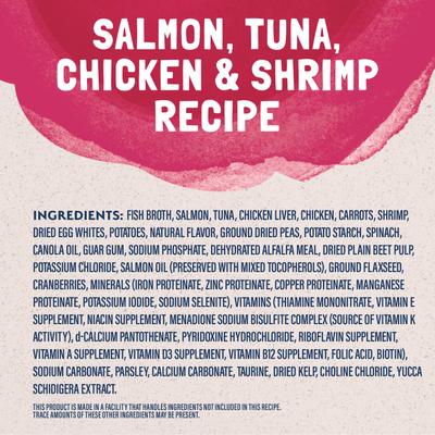 Show full view: Natural Balance Platefulls Indoor Formula Salmon, Tuna, Chicken & Shrimp in Gravy Grain-Free Cat Food Pouches, 3-oz pouch, case of 24 slide 6 of 11