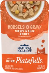 Natural Balance Platefulls Indoor Formula Turkey & Duck Formula in Gravy Grain-Free Cat Food Pouches, 3-oz pouch, case of 24