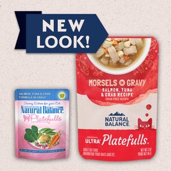 Natural Balance Platefulls Salmon, Tuna & Crab Formula in Gravy Grain-Free Cat Food Pouches, 3-oz pouch, case of 24 slide 2 of 9
