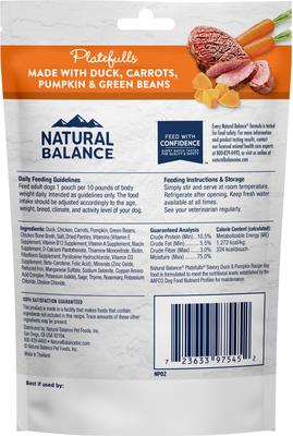 Show full view: Natural Balance Platefulls Savory Duck & Pumpkin Recipe Wet Dog Food, 9-oz pouch, case of 12 slide 3 of 9