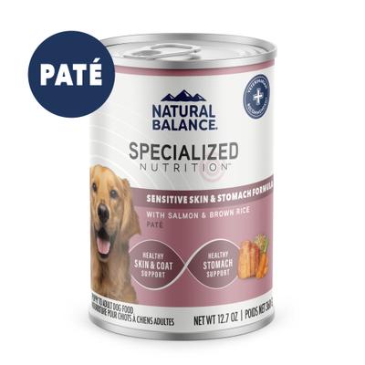Show full view: Natural Balance Specialized Nutrition Sensitive Skin & Stomach Formula Adult Salmon & Brown Rice Wet Dog Food, 12.7-oz can, case of 12 slide 1 of 11