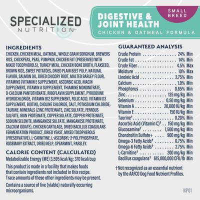 Show full view: Natural Balance Specialized Nutrition Small Breed Digestive & Joint Health Adult Chicken & Oatmeal Formula Dry Dog Food, 3.5-lb bag slide 9 of 12
