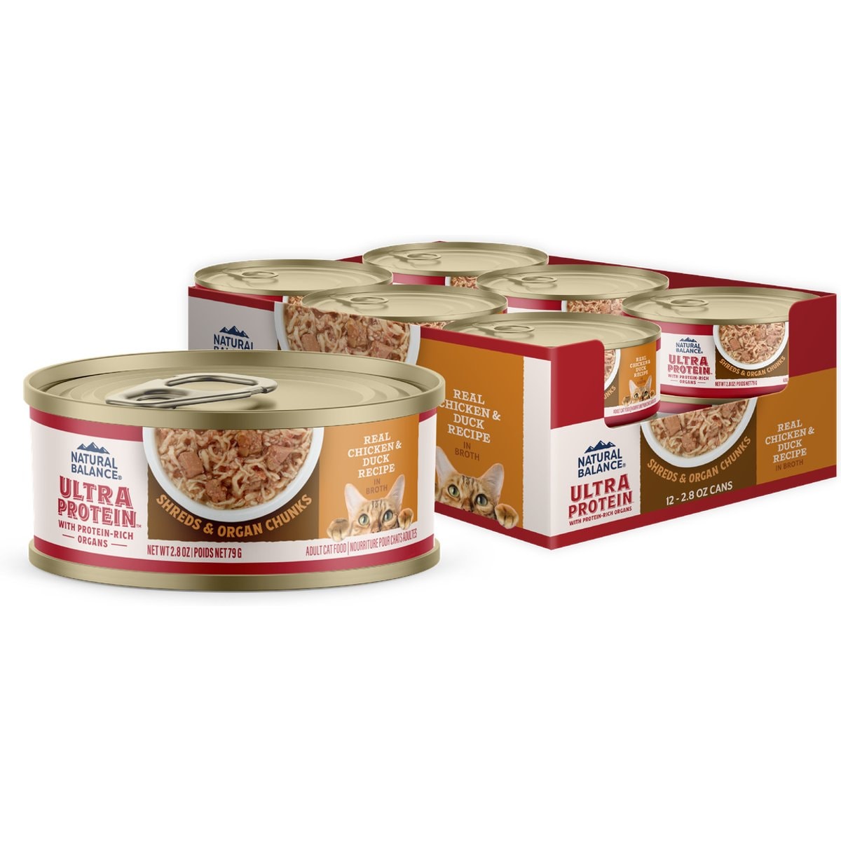 Natural Balance Ultra Protein Chicken & Duck Recipe in Broth Grain-Free Shreds in Gravy Wet Cat Food, 2.8-oz, case of 12
