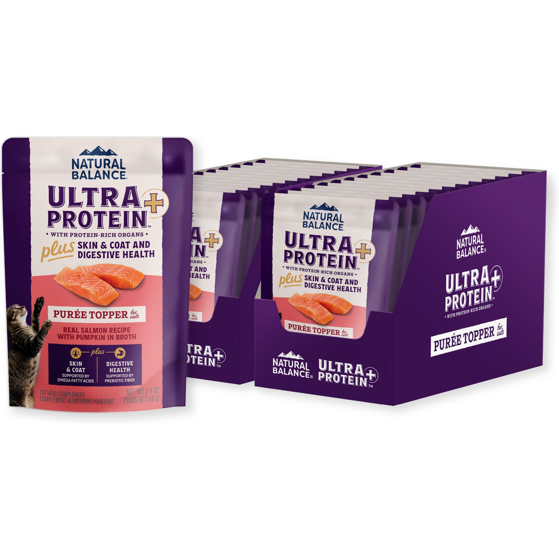 Natural Balance Ultra Protein Plus Skin, Coat & Digestive Health Real Salmon with Pumpkin Puree Wet Cat Food, 2.4-oz pouch, bundle of 48
