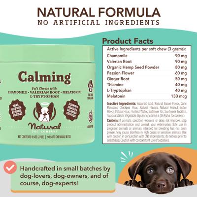 Show full view: Natural Dog Company Calming Melatonin Peanut Butter & Bacon Flavored Soft Chew Supplement for Dogs, 90 count slide 9 of 11