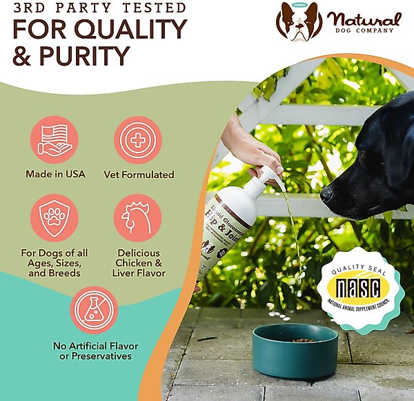 Show full view: Natural Dog Company Glucosamine Hip & Joint Liquid Supplement for Dogs, 16-fl oz bottle slide 7 of 10