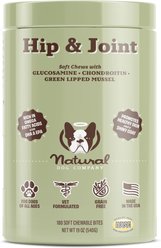 Natural Dog Company Hip & Joint Chicken & Liver Flavored Soft Chew Supplement with Glucosamine & Chondroitin for Dogs, 180 count