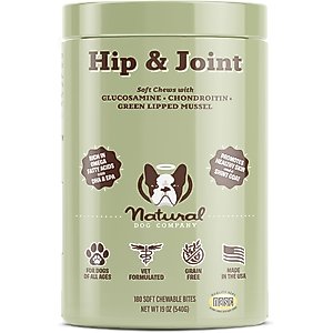 Natural Dog Company Hip & Joint Chicken & Liver Flavored Soft Chew Supplement with Glucosamine & Chondroitin for Dogs, 180 count