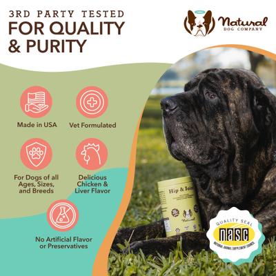 Show full view: Natural Dog Company Hip & Joint Chicken & Liver Flavored Soft Chew Supplement with Glucosamine & Chondroitin for Dogs, 180 count slide 6 of 10
