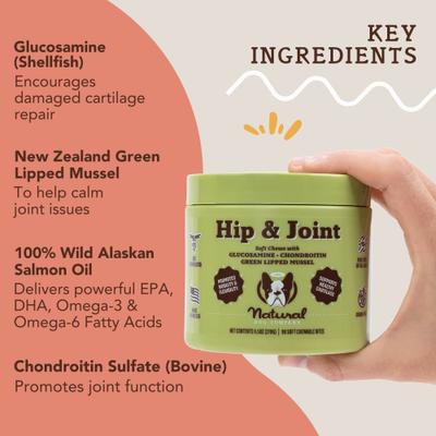 Show full view: Natural Dog Company Hip & Joint Chicken & Liver Flavored Soft Chew Supplement with Glucosamine & Chondroitin for Dogs, 90 count slide 3 of 11