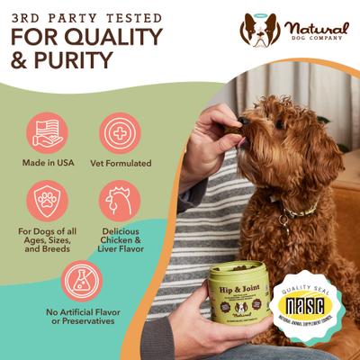 Show full view: Natural Dog Company Hip & Joint Chicken & Liver Flavored Soft Chew Supplement with Glucosamine & Chondroitin for Dogs, 90 count slide 8 of 11