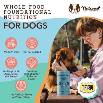 Show full view: Natural Dog Company Multivitamin Peanut Butter & Bacon Flavored Soft Chew Supplement for Dogs, 180 count slide 7 of 10