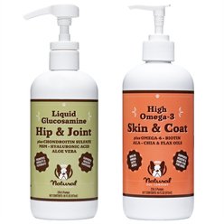 Natural Dog Company Skin & Coat Omega-3 & Omega-6 Oil Dog Supplement, 16-fl oz bottle + Extra Strength Joint Support Liquid Glucosamine, 16-fl oz bottle