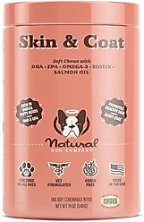 Natural Dog Company Skin & Coat Omega-3 Salmon & Pea Flavored Soft Chew Supplement for Dogs, 180 count