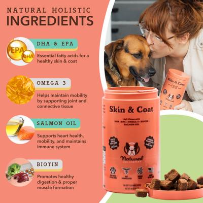 Show full view: Natural Dog Company Skin & Coat Omega-3 Salmon & Pea Flavored Soft Chew Supplement for Dogs, 180 count slide 3 of 10