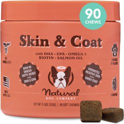 Natural Dog Company Skin & Coat Omega-3 Salmon & Pea Flavored Soft Chew Supplement for Dogs, 90 count