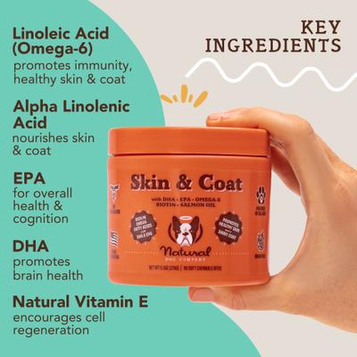 Show full view: Natural Dog Company Skin & Coat Omega-3 Salmon & Pea Flavored Soft Chew Supplement for Dogs, 90 count slide 3 of 11