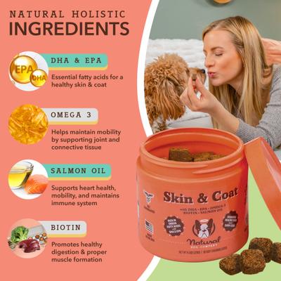 Show full view: Natural Dog Company Skin & Coat Omega-3 Salmon & Pea Flavored Soft Chew Supplement for Dogs, 90 count slide 4 of 11
