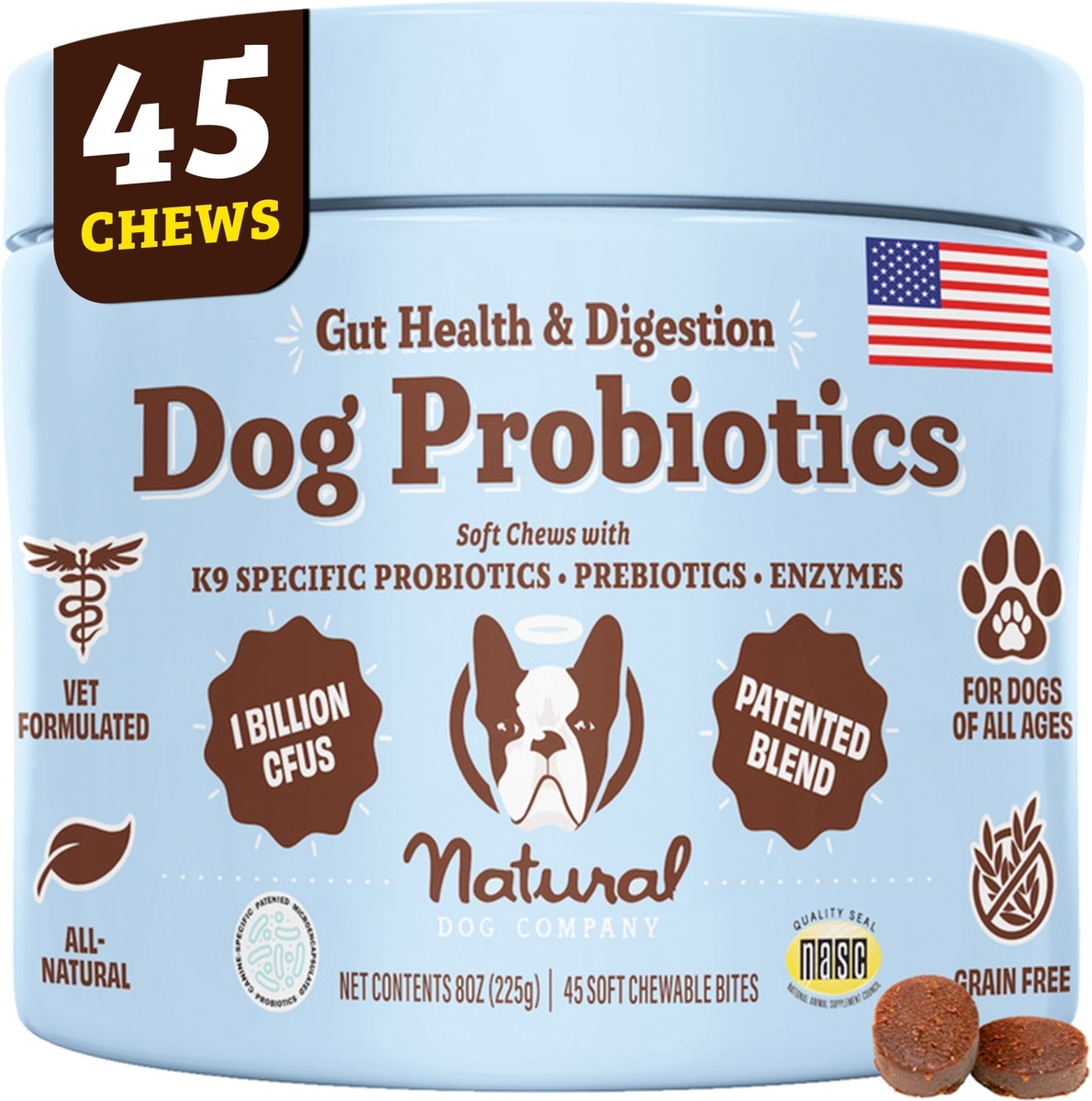 NATURAL DOG COMPANY Super-Flora Probiotic Chews Dog Supplement, 45