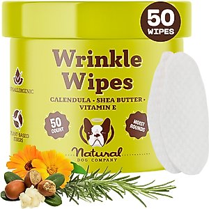 Natural Dog Company Wrinkle Balm Dog Grooming Wipes, 50 count