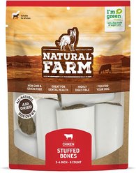 Natural Farm 3 to 4-inch Chicken Flavor Stuffed Dog Bones, 6 count