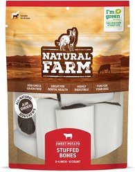 Natural Farm 3 to 4-inch Sweet Potato Flavor Stuffed Dog Bones, 6 count