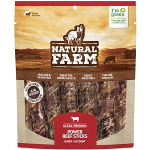 Natural Farm 6-inch Power Beef Stick Dog Treats, 15 count