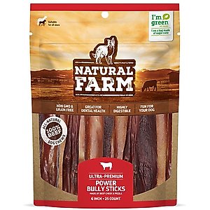 Natural Farm 6-inch Power Bully Stick Dog Treats, 25 count