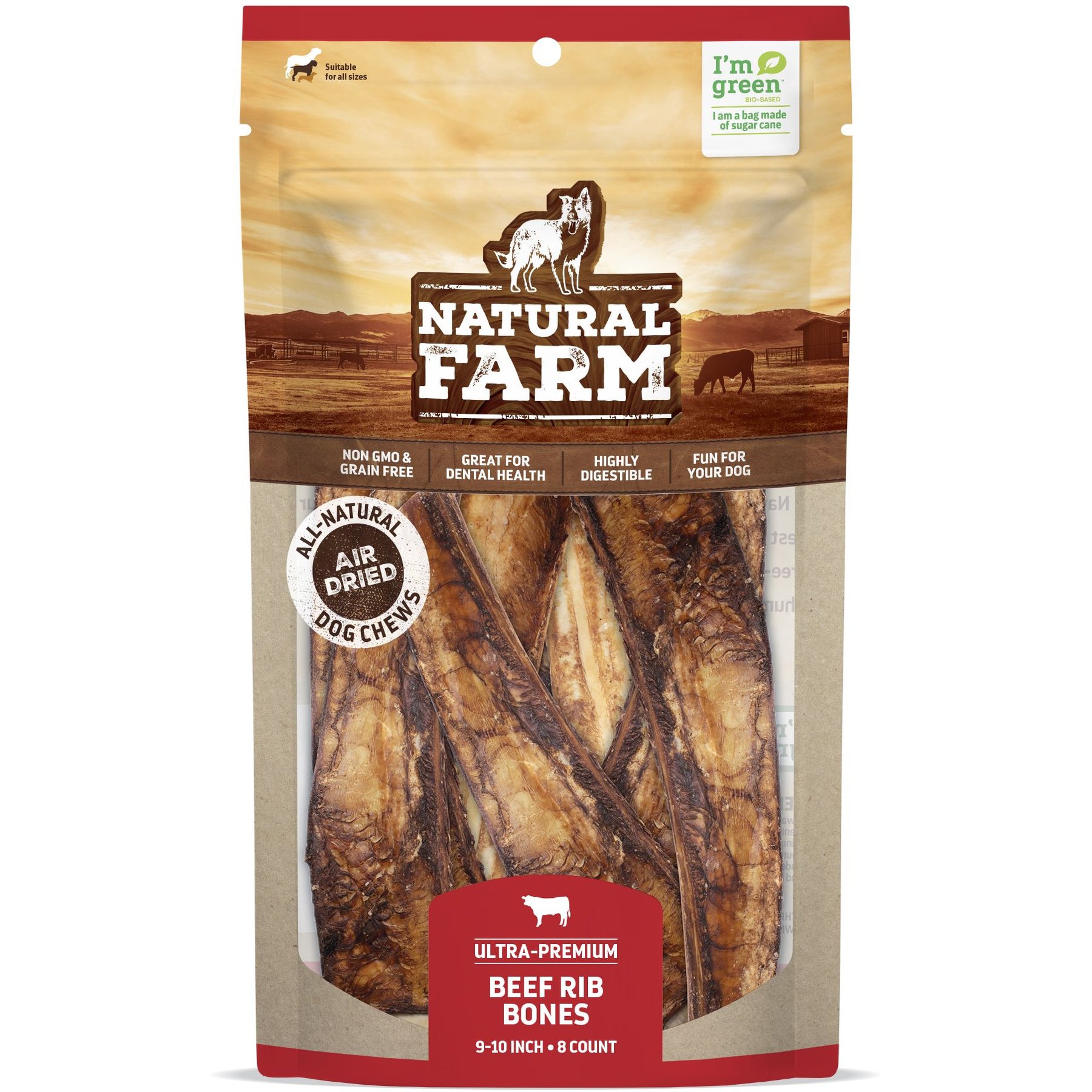 Natural Farm 9 to 10-inch Beef Rib Dog Bones, 8 count