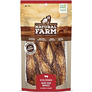 Natural Farm 9 to 10-inch Beef Rib Dog Bones, 8 count