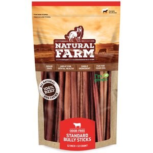 Natural Farm Beef Bully Sticks Dog Treats, 12-in, 12 count