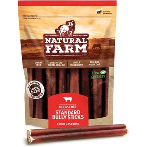 Natural Farm Beef Bully Sticks Dog Treats, 6-in, 25 count