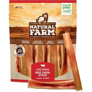 Natural Farm Beef Cheek Sticks Dog Treats, 5 to 6-in, 25 count