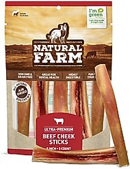 Natural Farm Beef Cheek Sticks Dog Treats, 6-in, 5 count