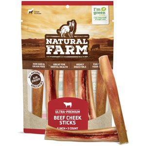 Natural Farm Beef Cheek Sticks Dog Treats, 6-in, 5 count