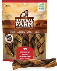 Natural Farm Braided Beef 6-in Collagen Sticks Dog Treats, 10 count