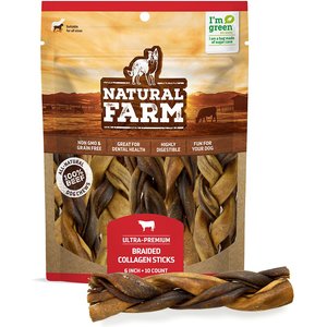 Natural Farm Braided Beef 6-in Collagen Sticks Dog Treats, 10 count