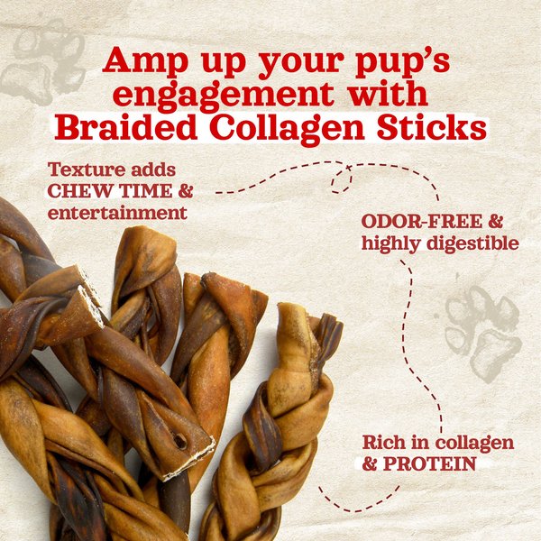 Bullysticks And More! 6-in Beef Collagen Braided Dog Treats, 6 count