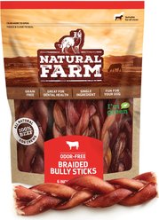 Natural Farm Braided Beef Bully Sticks Dog Treats, 6-in, 10 count