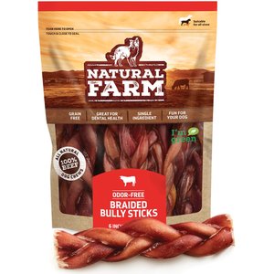 Natural Farm Braided Beef Bully Sticks Dog Treats, 6-in, 10 count