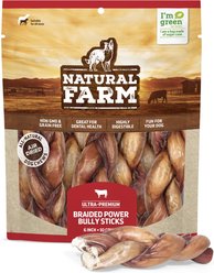 Natural Farm Braided Power Beef Bully Sticks Dog Treats, 6-in, 10 count