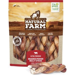 Natural Farm Braided Power Beef Bully Sticks Dog Treats, 6-in, 10 count