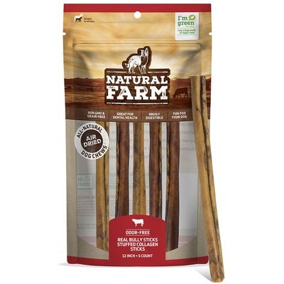 Natural Farm Natural Farm Bully Stick Stuffed Collagen Dog Treats, 12-in, 5 count
