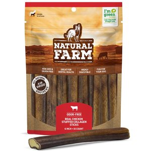 Natural Farm Chicken Flavor Stuffed Collagen Sticks Dog Treats, 6-in, 15 count