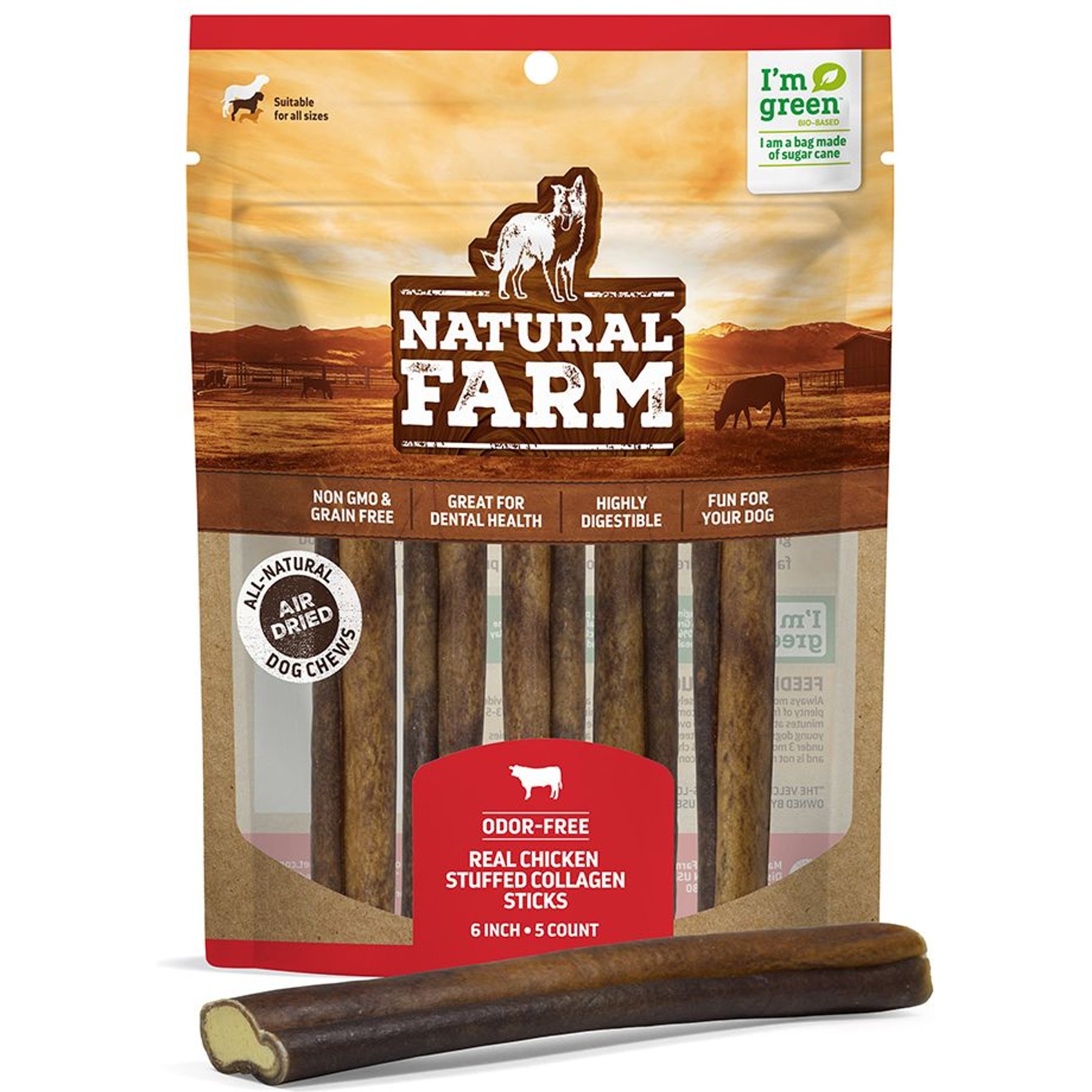 Natural Farm Chicken Stuffed Collagen Sticks Dog Treats, 6-in, 5 count
